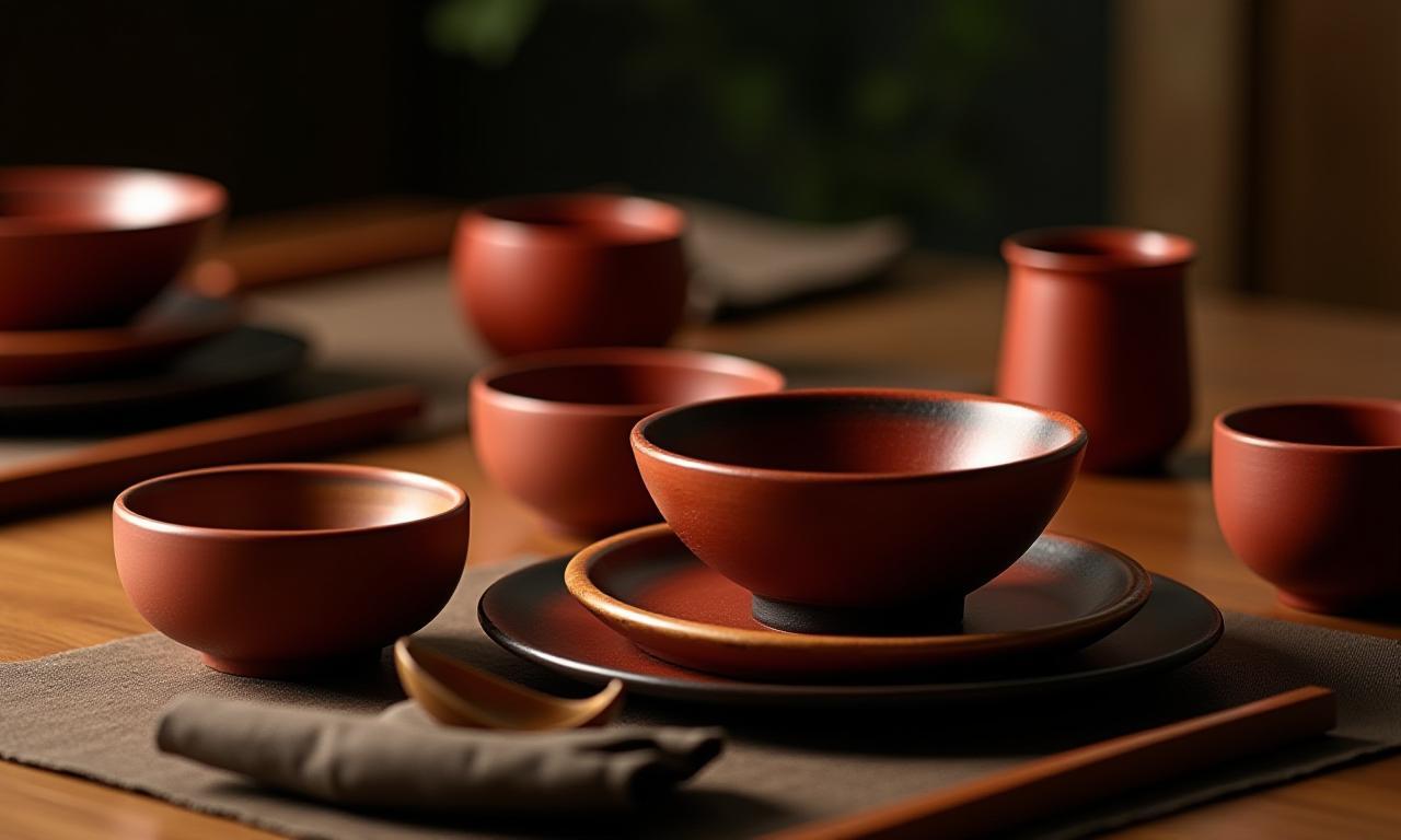漆器と陶器がコーディネートされたテーブル